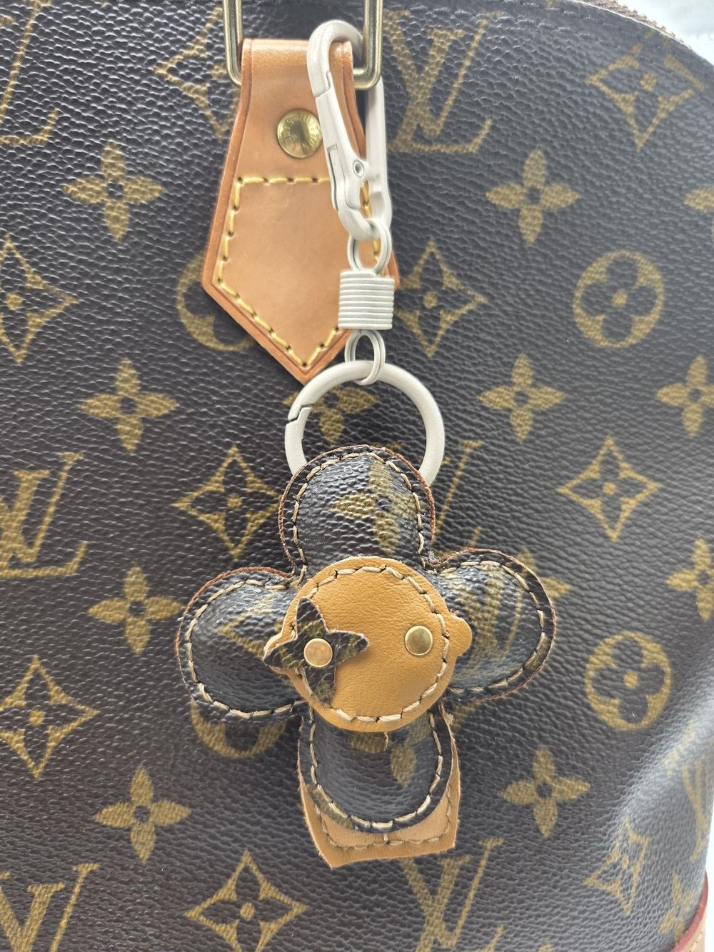 Upcycled Louis Vuitton Monogram Vivi Flower Key Charm in Brown and Tan